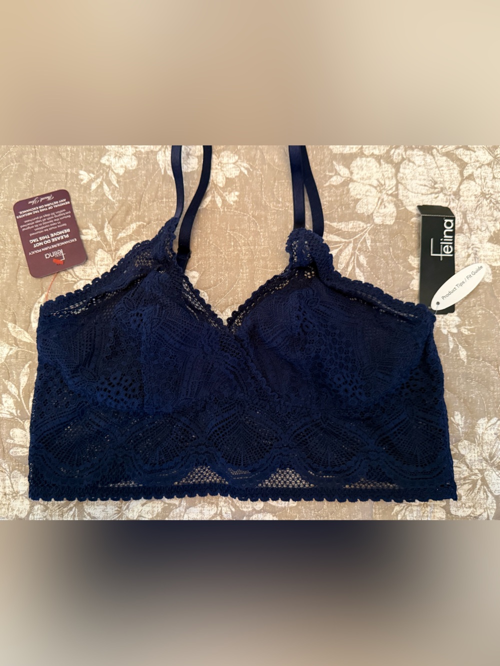 NWT Felina Navy Lace Bralette